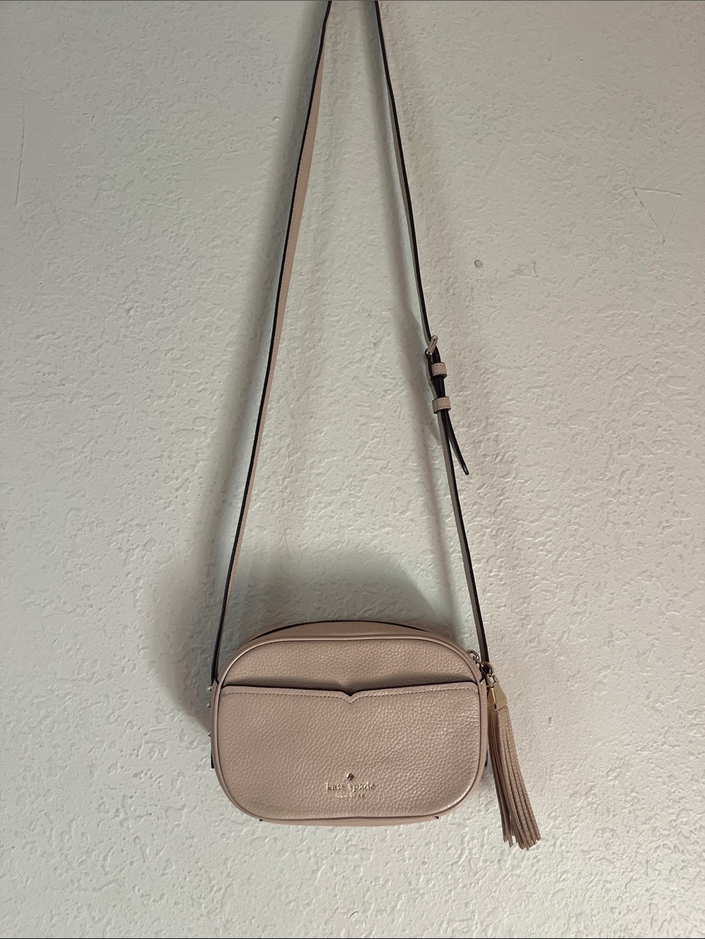 kate spade Pebbled Leather Crossbody in Blush Pink with Tassel